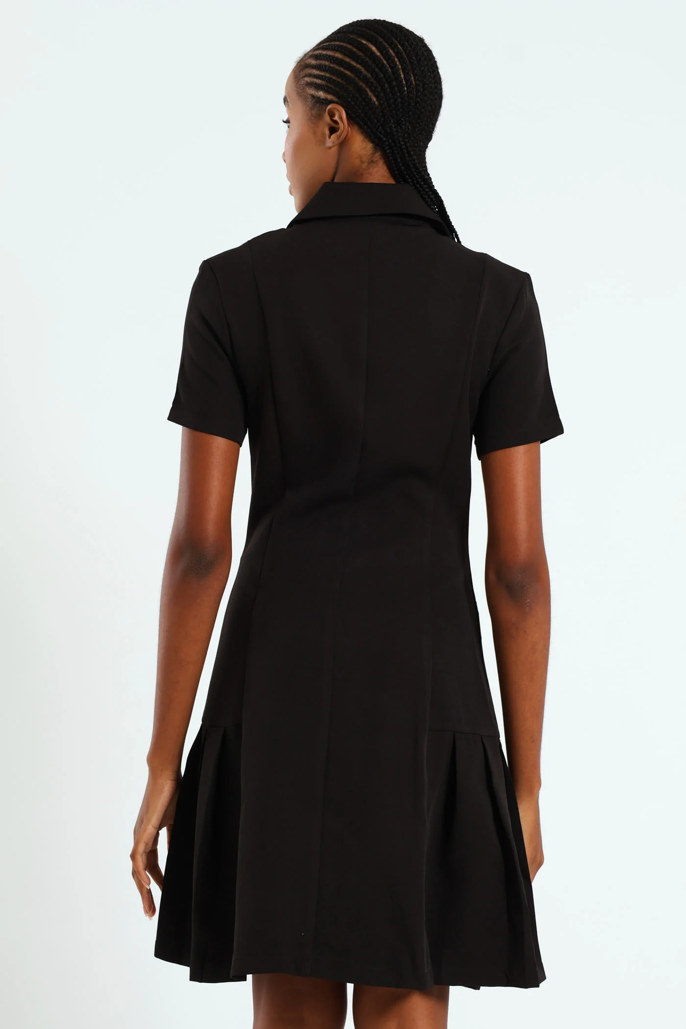 Button Through Pleated Work Dress - Black - Image 4