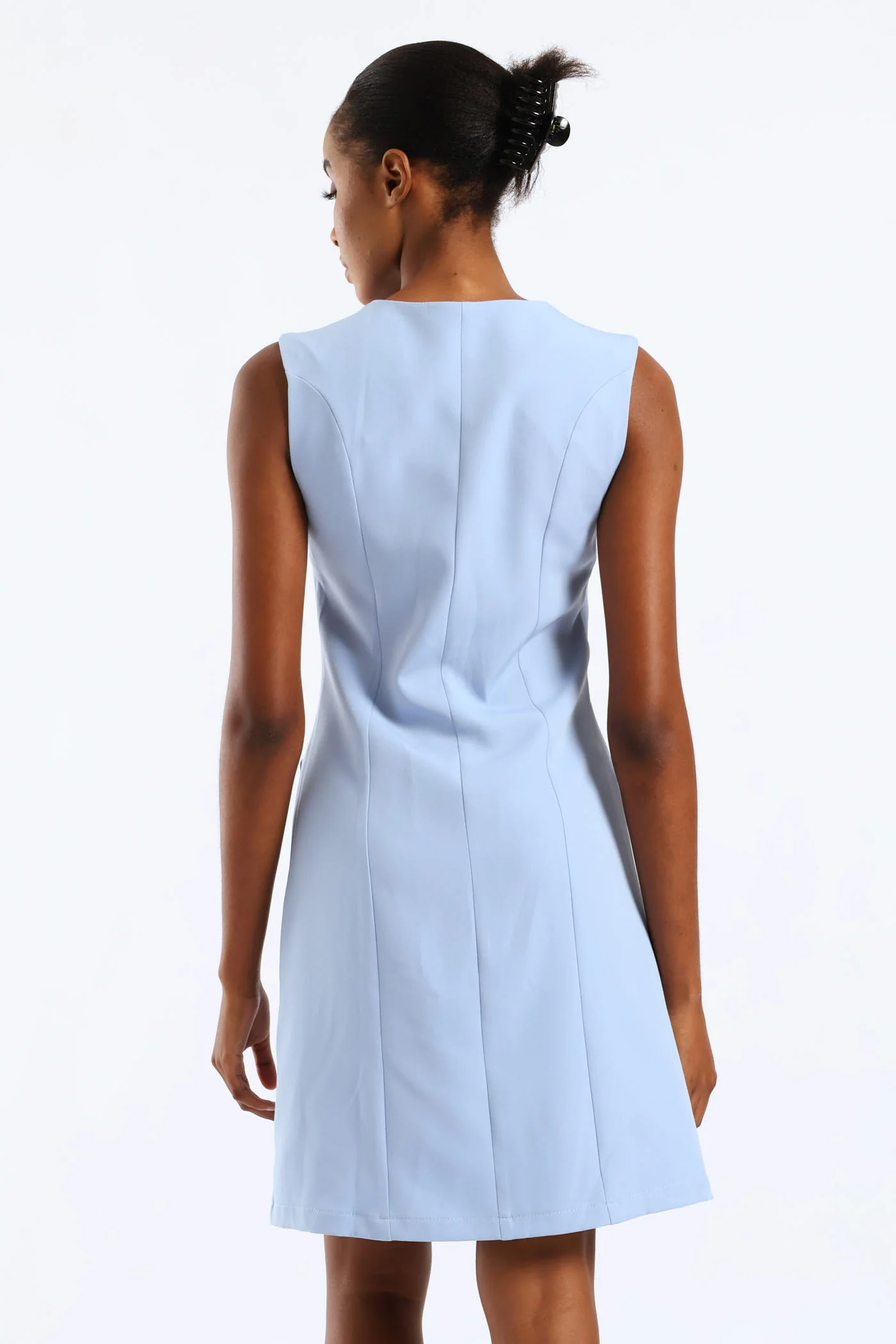 Button Through Pocket Flap Dress - Pastel Blue - Image 3