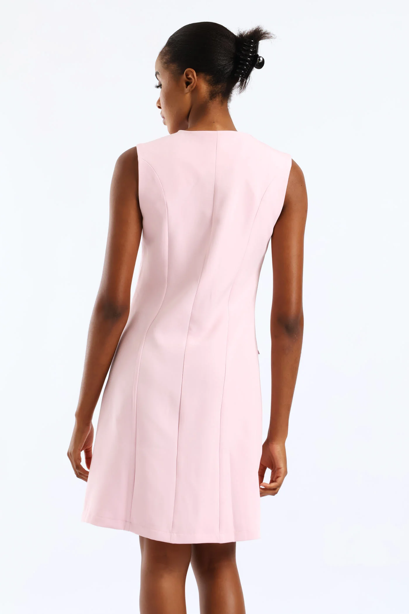 Button Through Pocket Flap Dress - Pastel Pink - Image 4