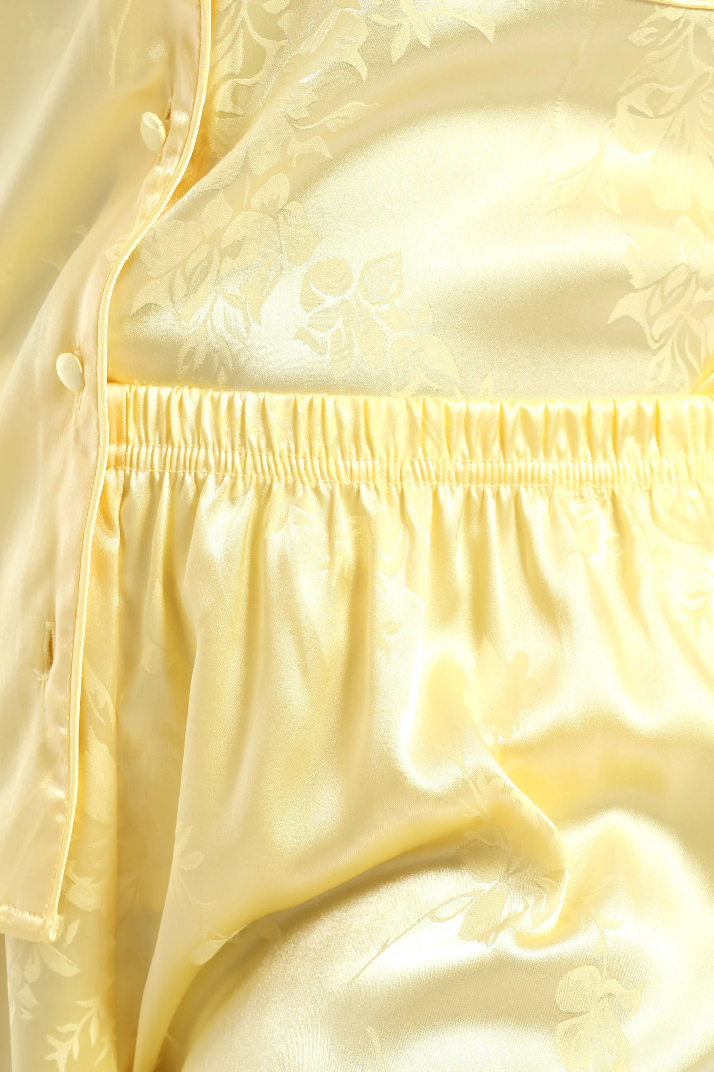 Button Through Satin Embossed Floral Short Set - Yellow - Image 5