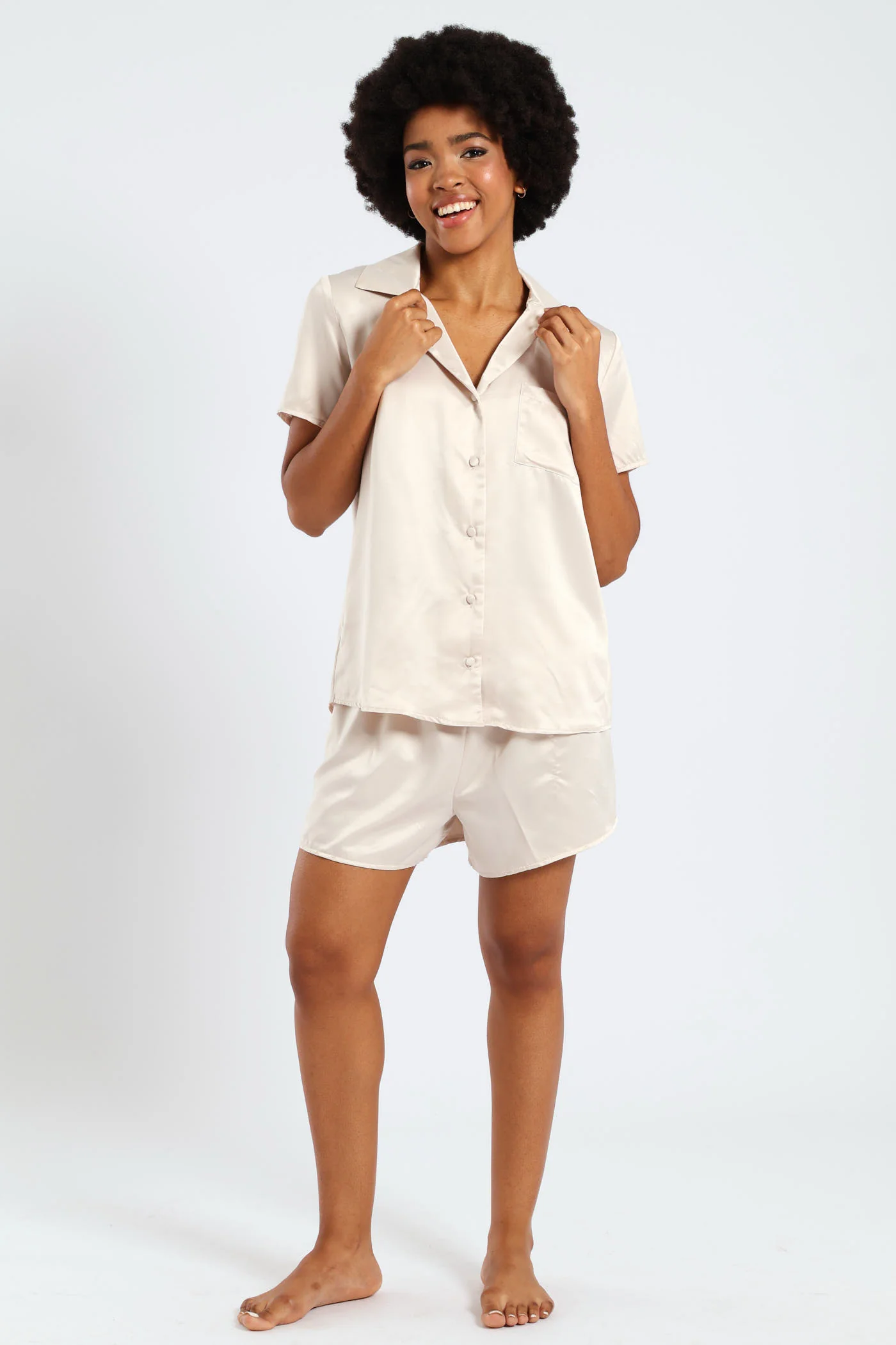 Button Through Satin Short Set - Image 3