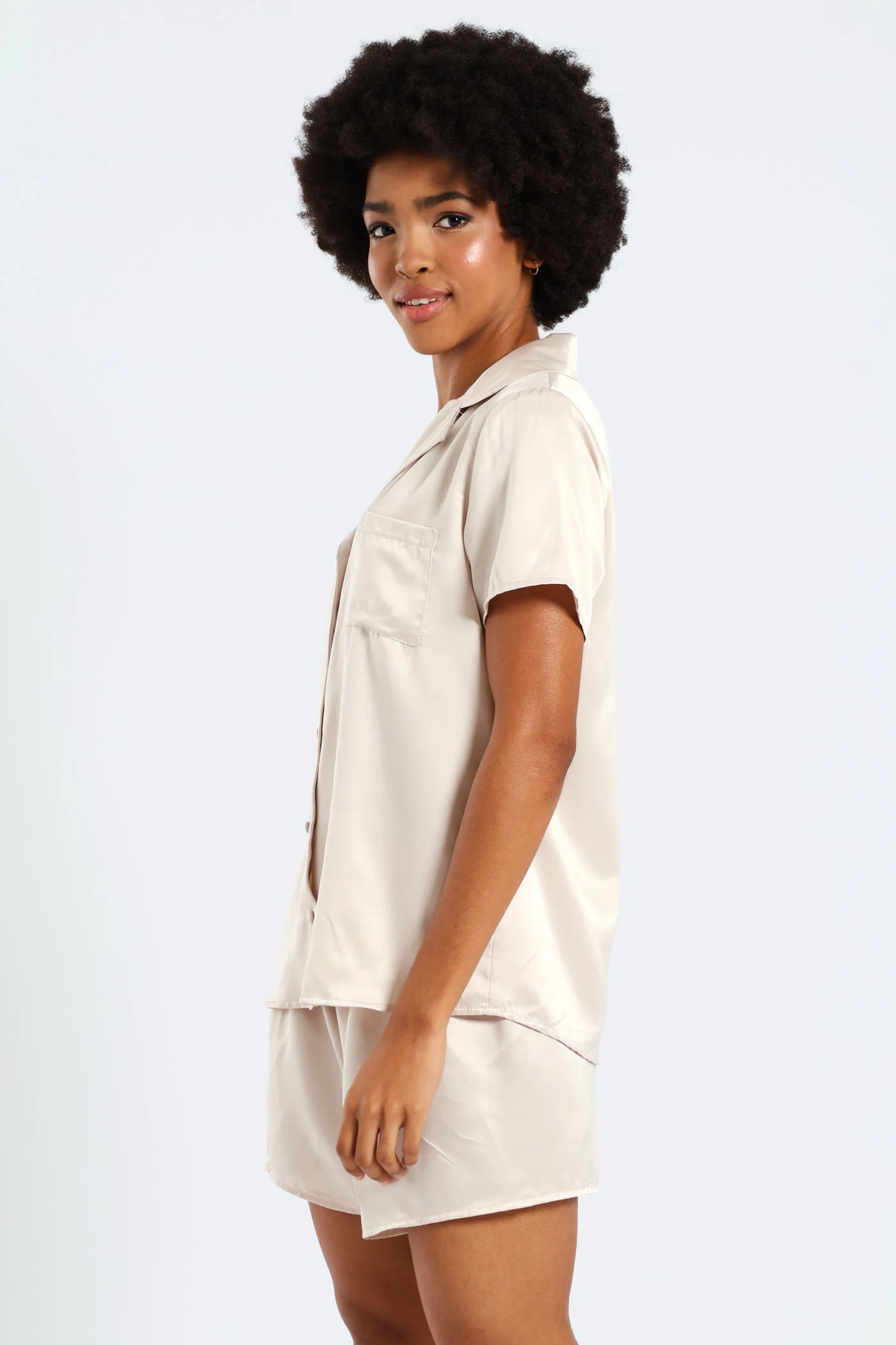 Button Through Satin Short Set - Image 5
