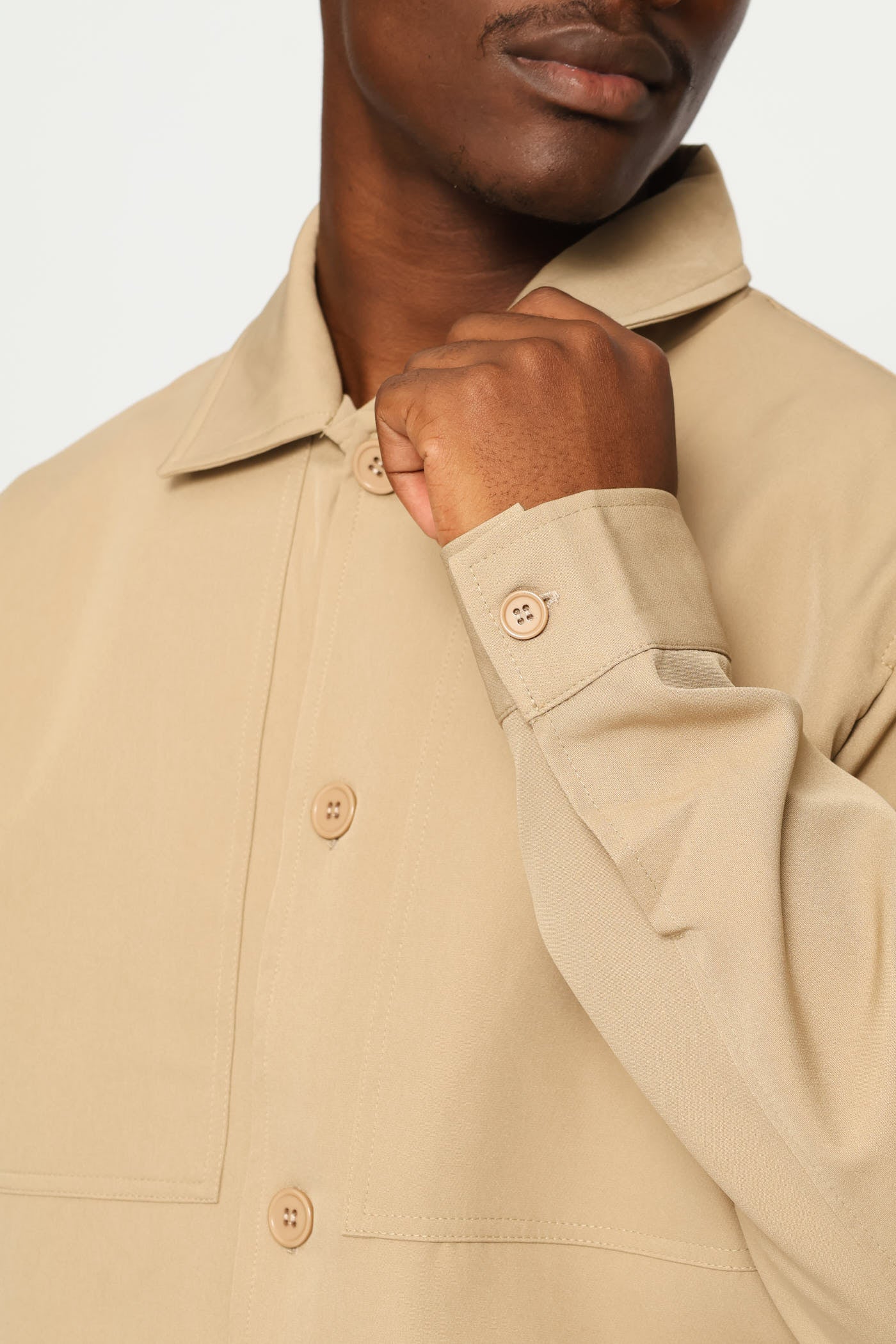 Button Through Shacket - Taupe - Image 2