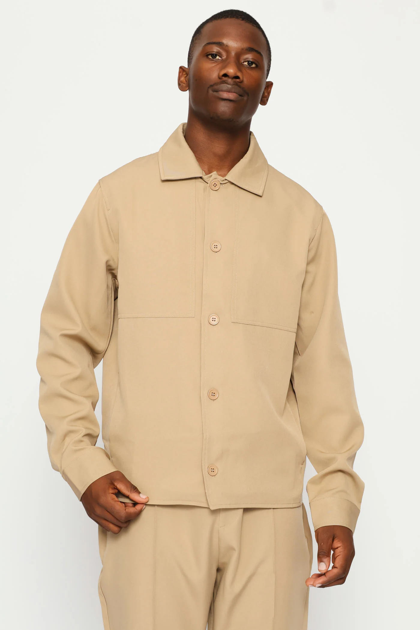 Button Through Shacket - Taupe - Image 3