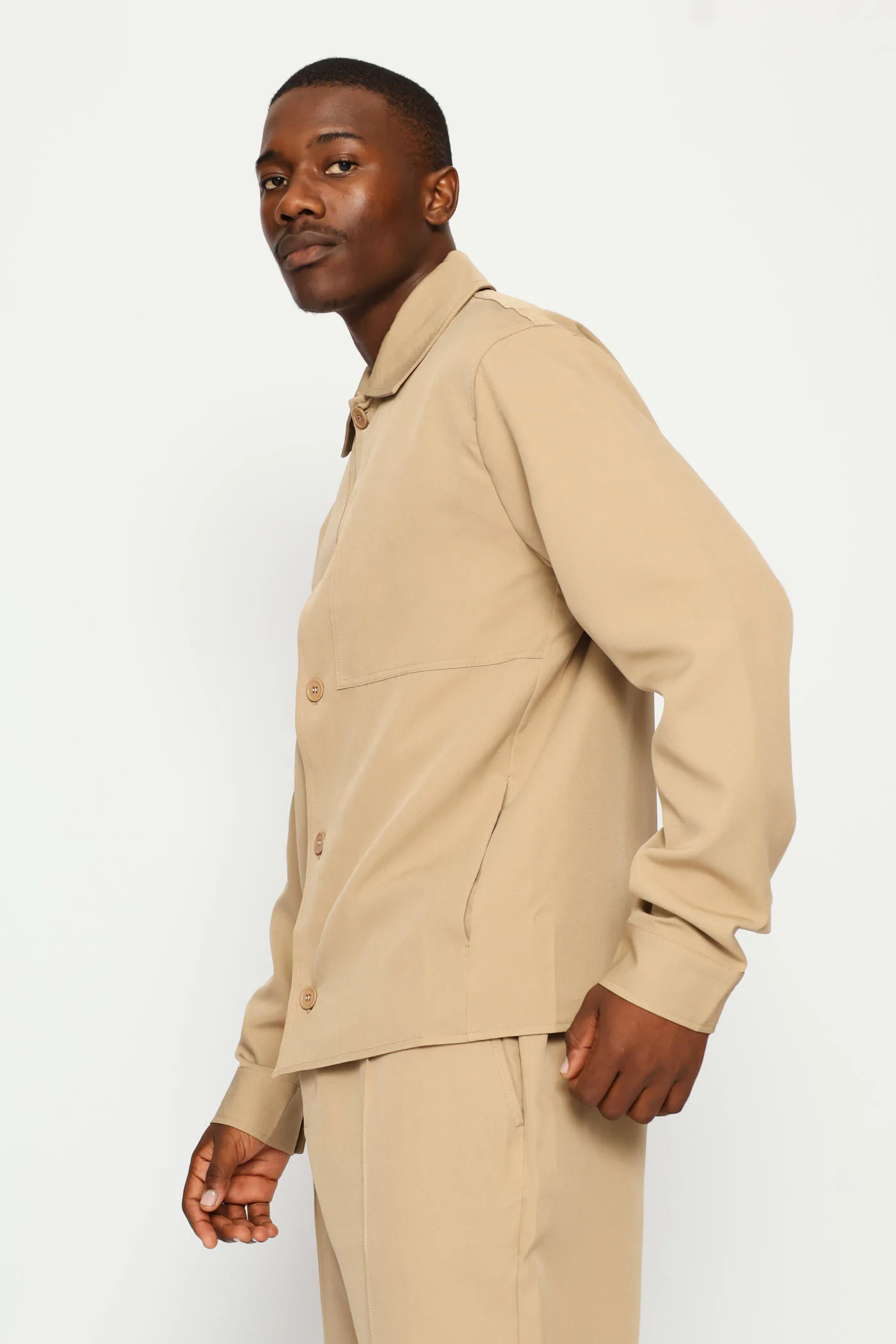 Button Through Shacket - Taupe - Image 4