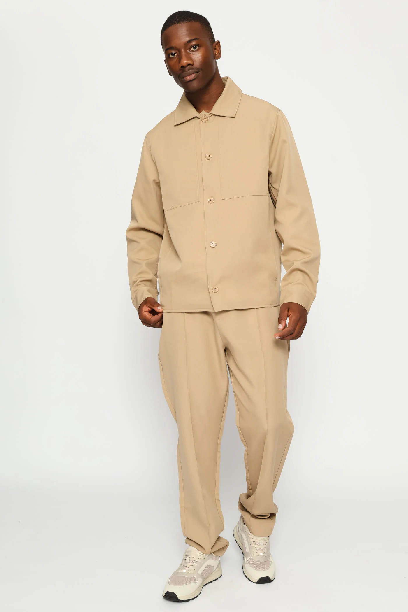 Button Through Shacket - Taupe - Image 7