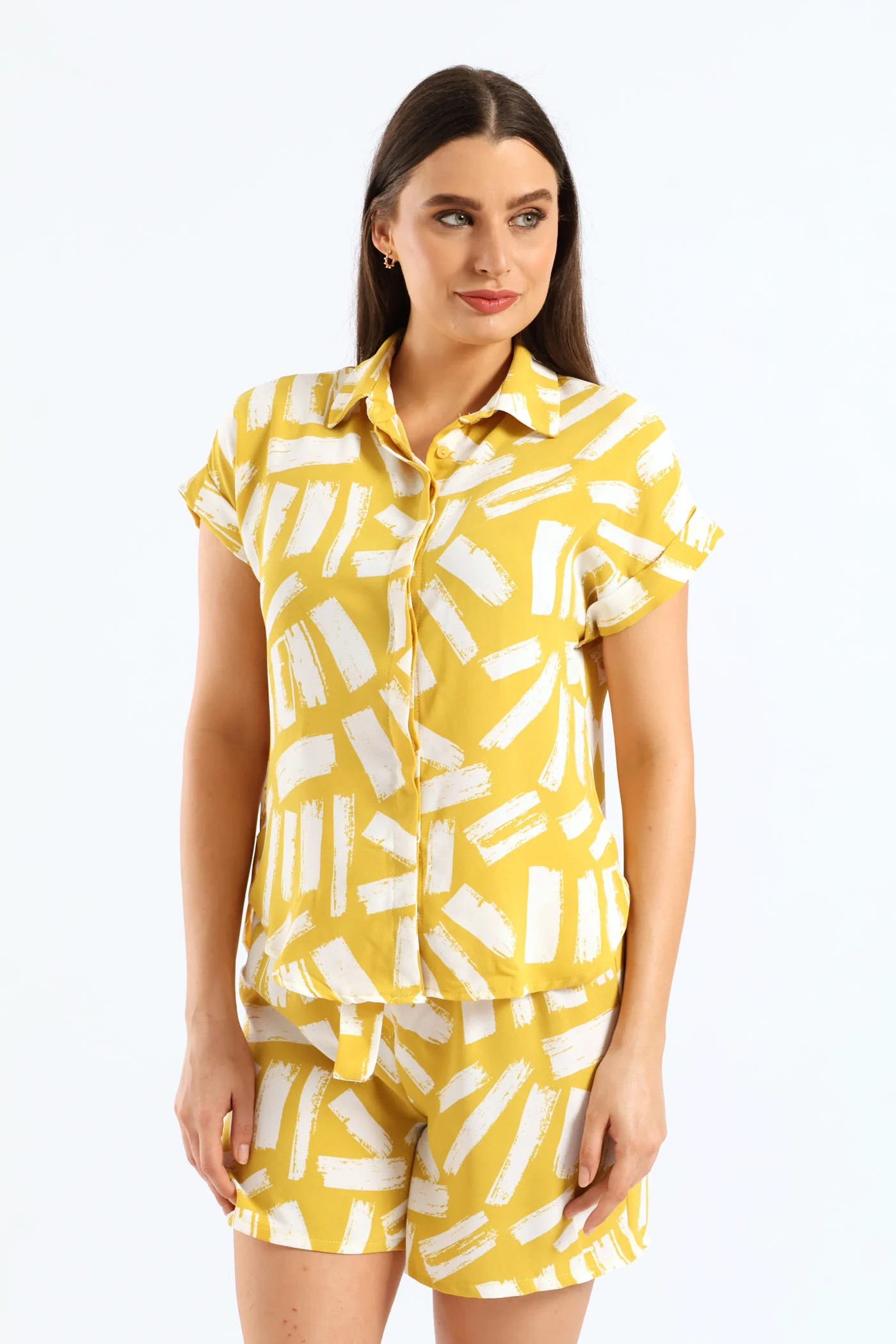 Button Through Shirt - White/Ochre - Image 2