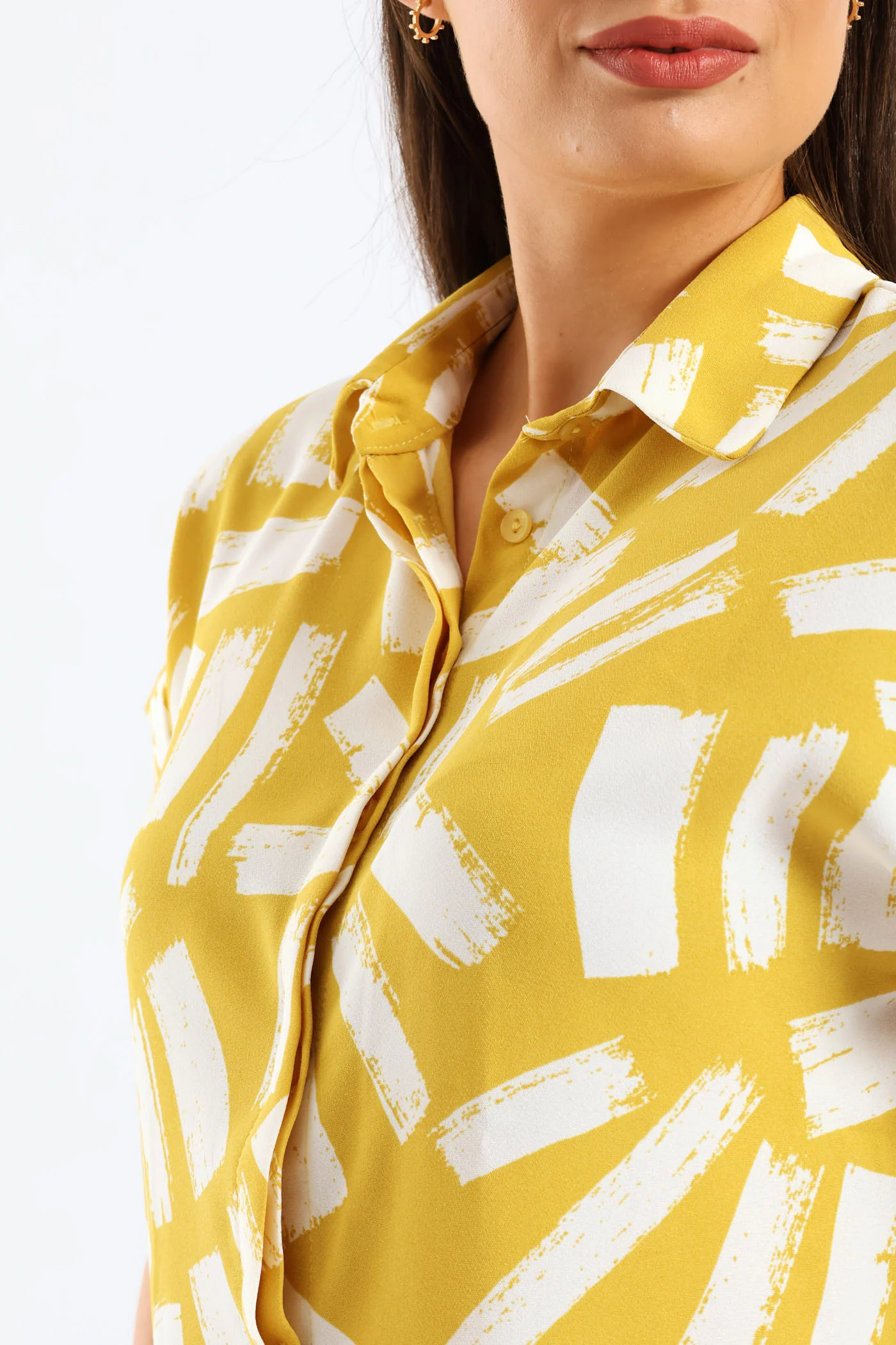 Button Through Shirt - White/Ochre - Image 3