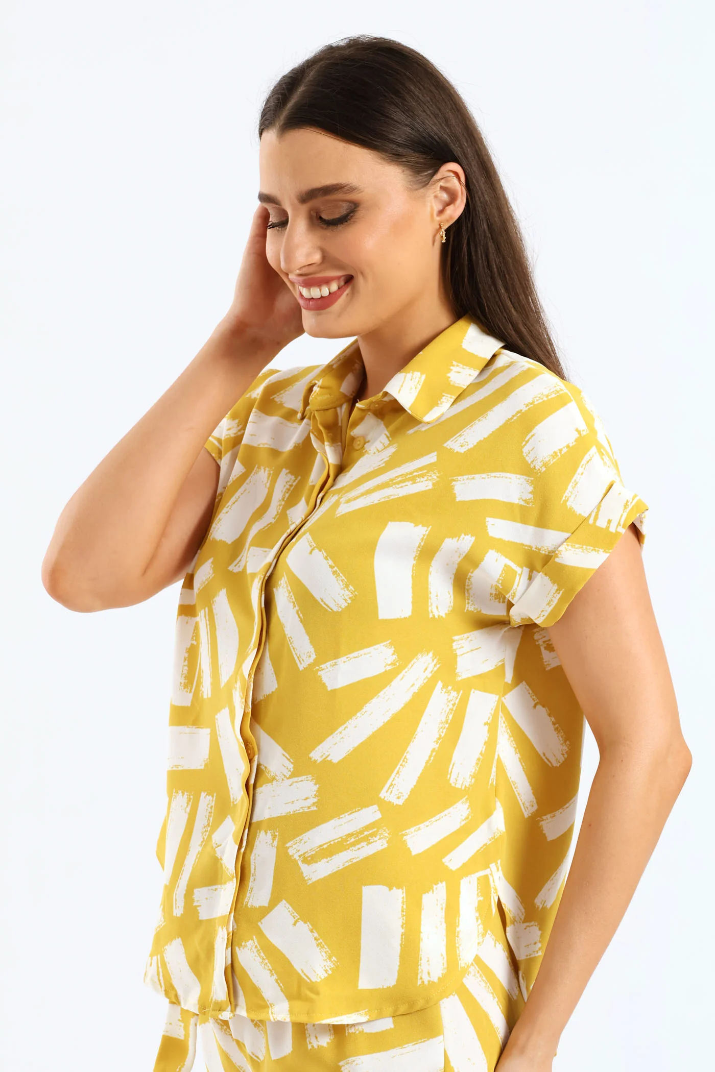 Button Through Shirt - White/Ochre - Image 4