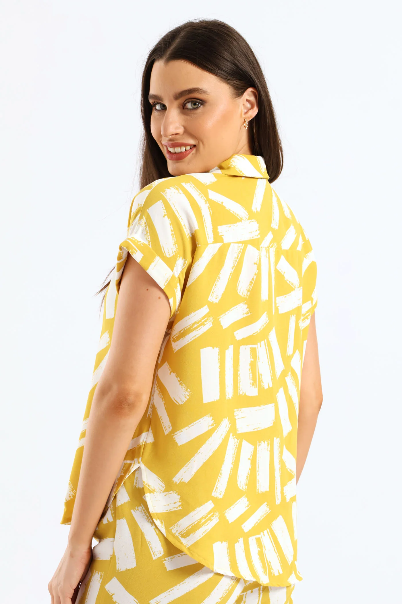 Button Through Shirt - White/Ochre - Image 5