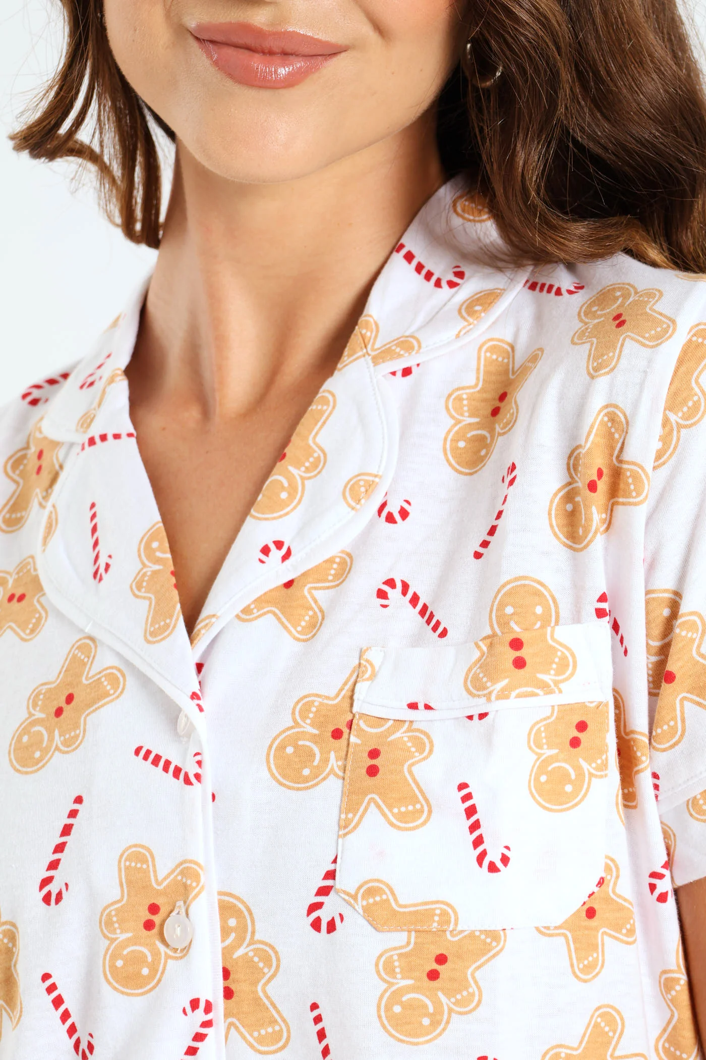 Button Through Short Christmas Knit Set  - White - Image 4