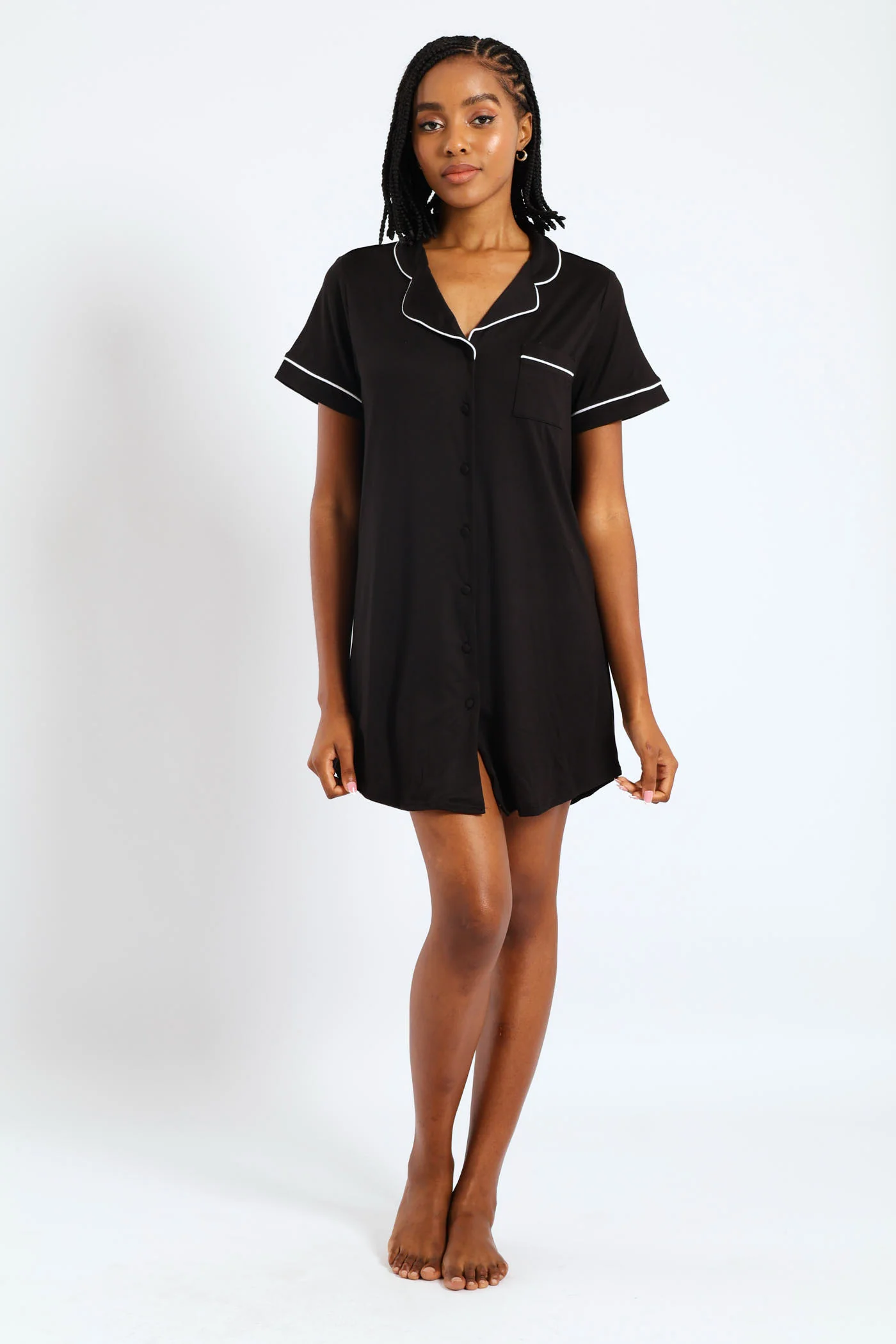 Button Through Sleepshirt - Black - Image 2