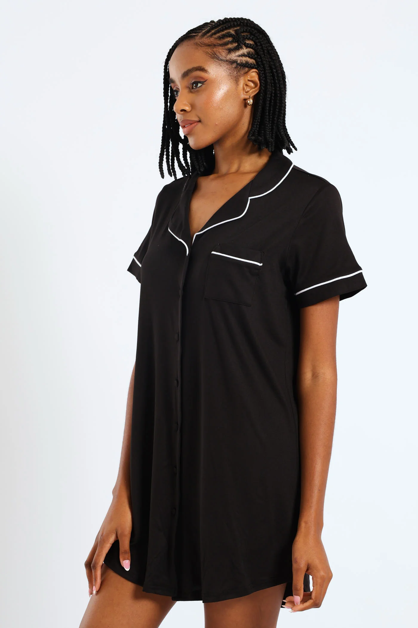 Button Through Sleepshirt - Black - Image 3