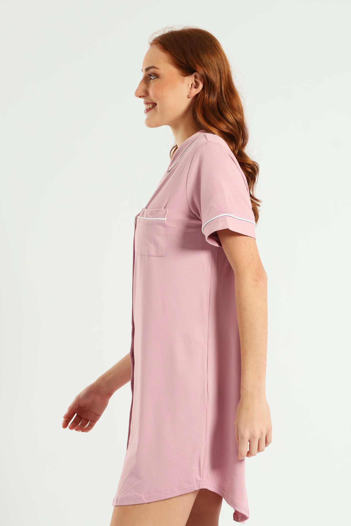 Button Through Sleepshirt - Dusty Pink - Image 3