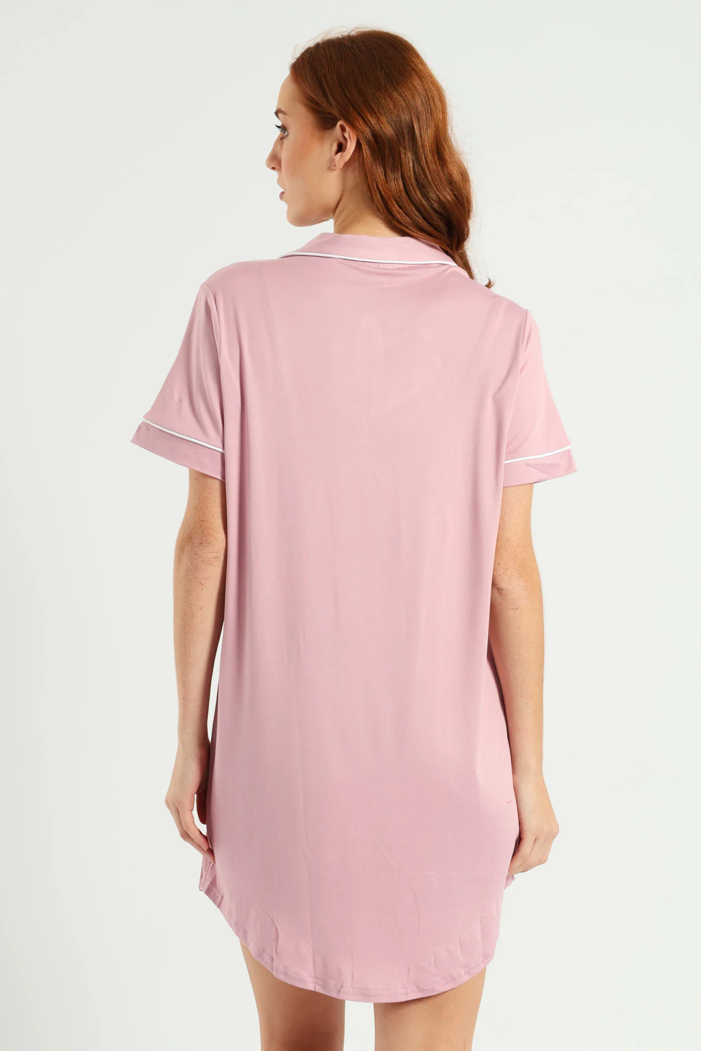 Button Through Sleepshirt - Dusty Pink - Image 4