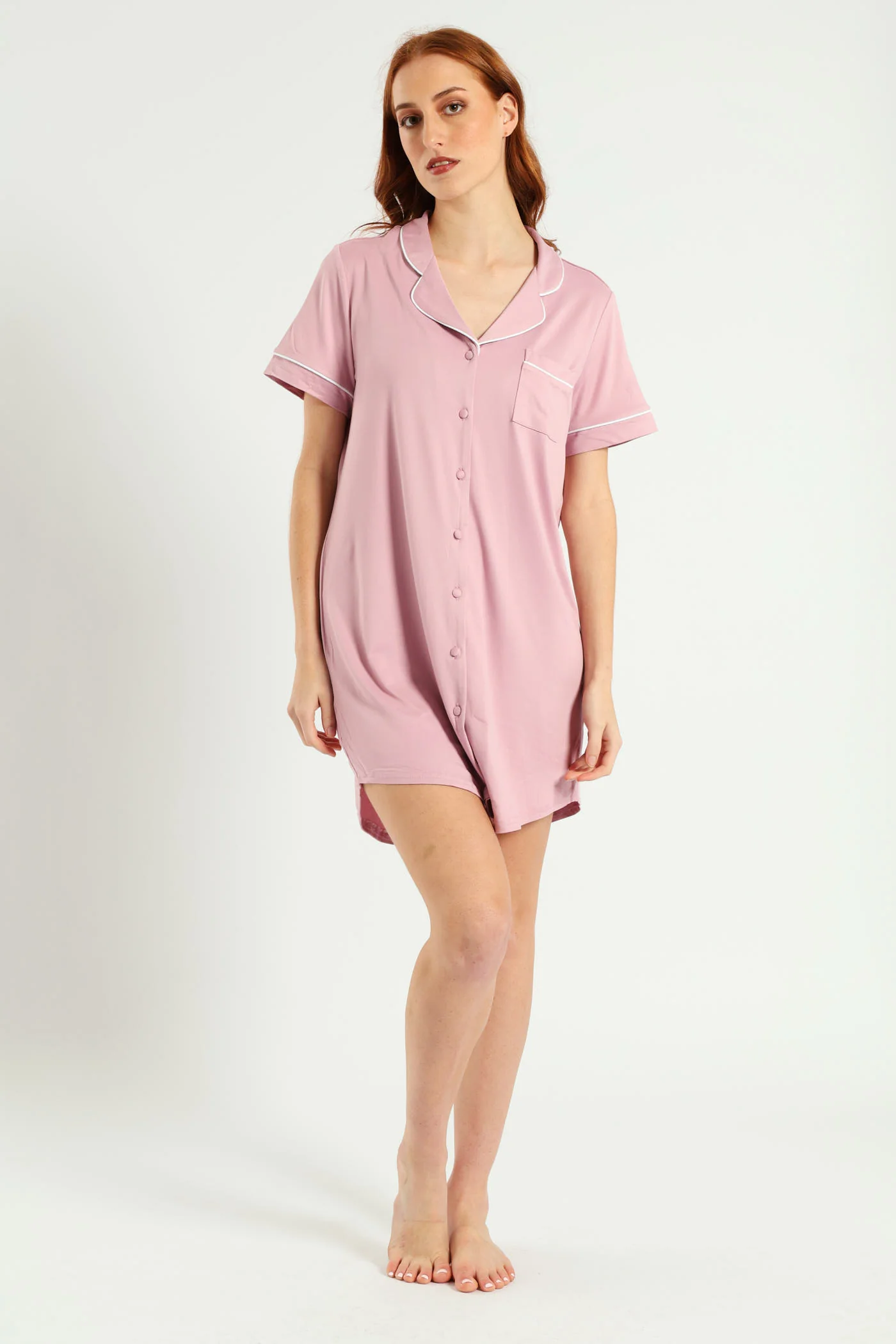 Button Through Sleepshirt - Dusty Pink - Image 5