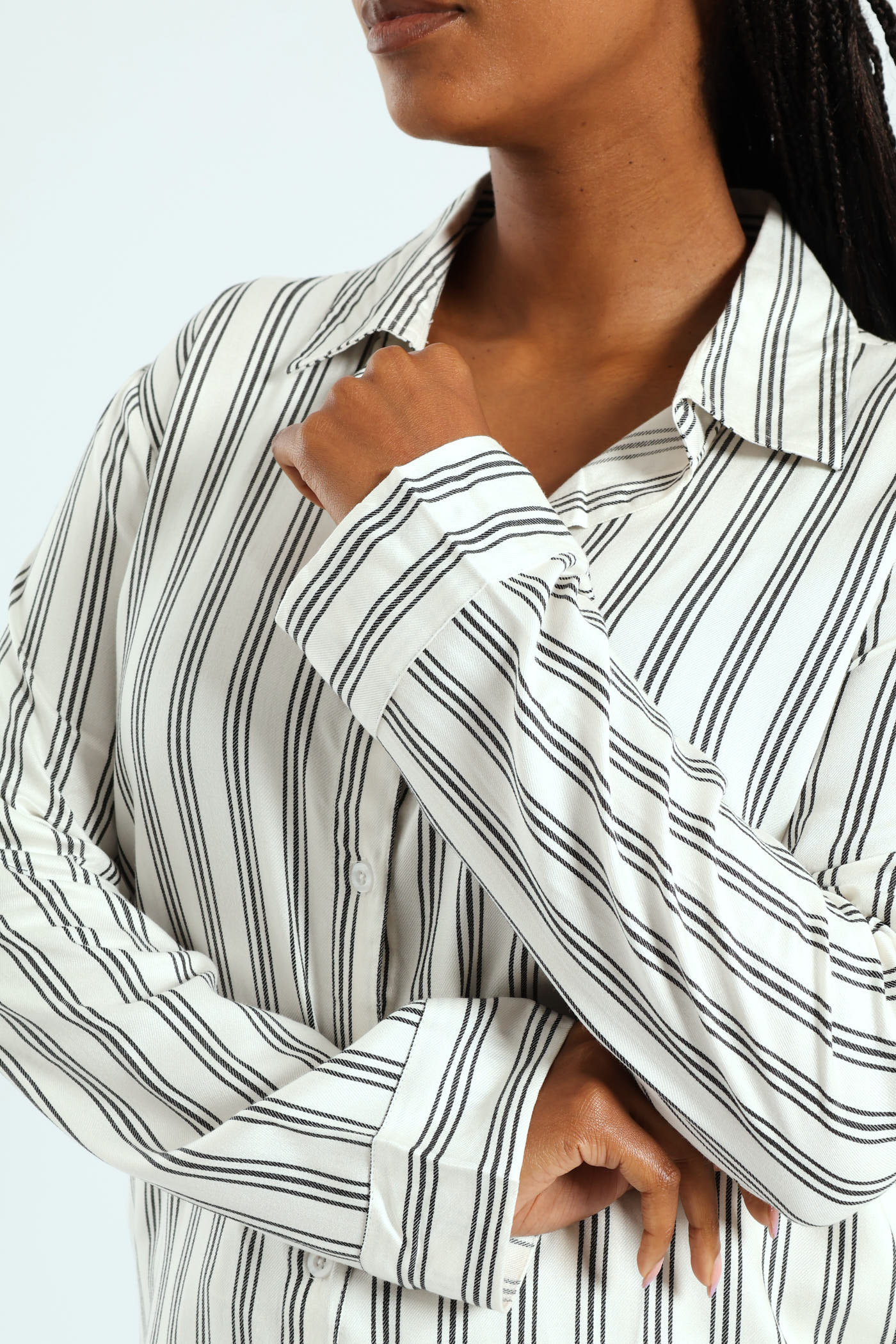 Button Through Stripe Top & Pant Set - Black/White - Image 2