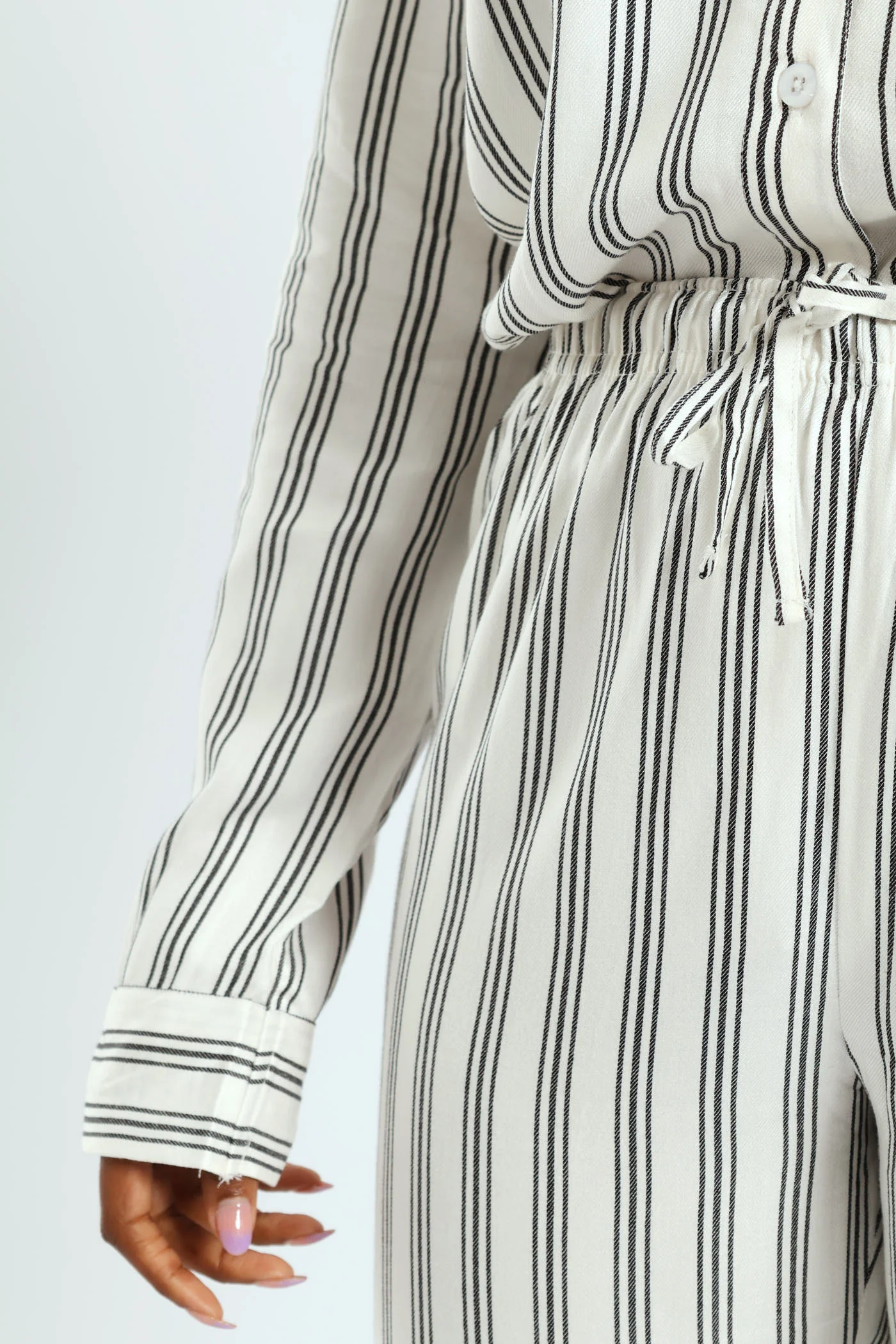 Button Through Stripe Top & Pant Set - Black/White - Image 3