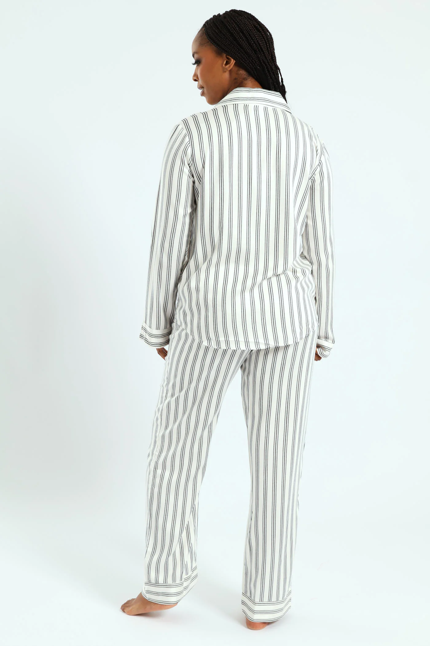 Button Through Stripe Top & Pant Set - Black/White - Image 5