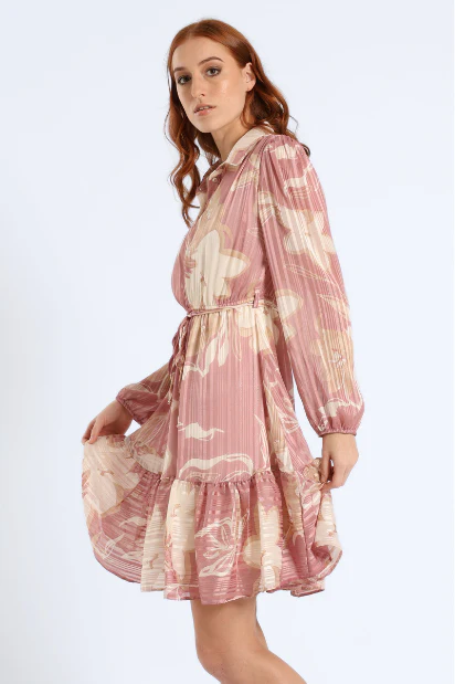 Button Through Tiered Floral Tea Dress - Pink - Image 2