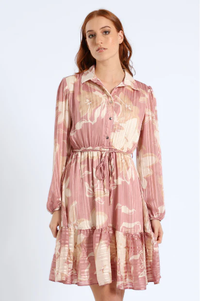 Button Through Tiered Floral Tea Dress - Pink - Image 3