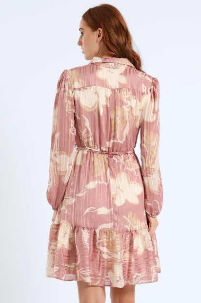 Button Through Tiered Floral Tea Dress - Pink - Image 4