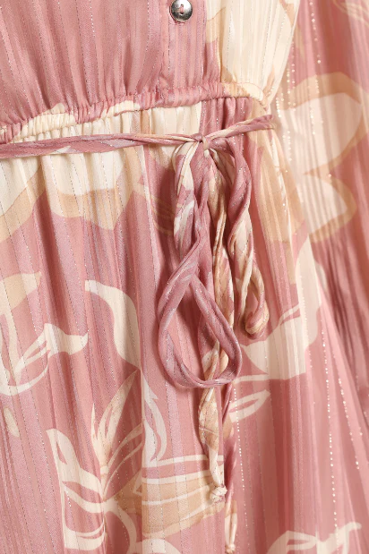 Button Through Tiered Floral Tea Dress - Pink - Image 6