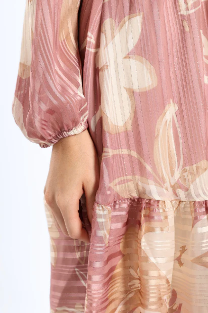 Button Through Tiered Floral Tea Dress - Pink - Image 7