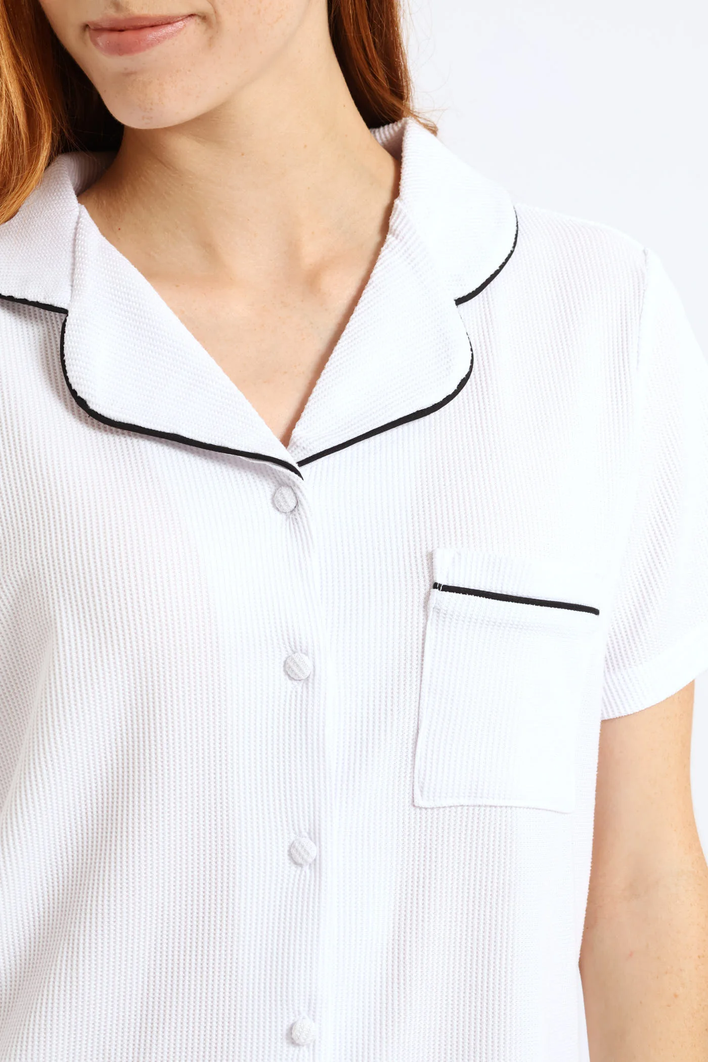 Button Through Waffle Knit Short Set  - White - Image 2