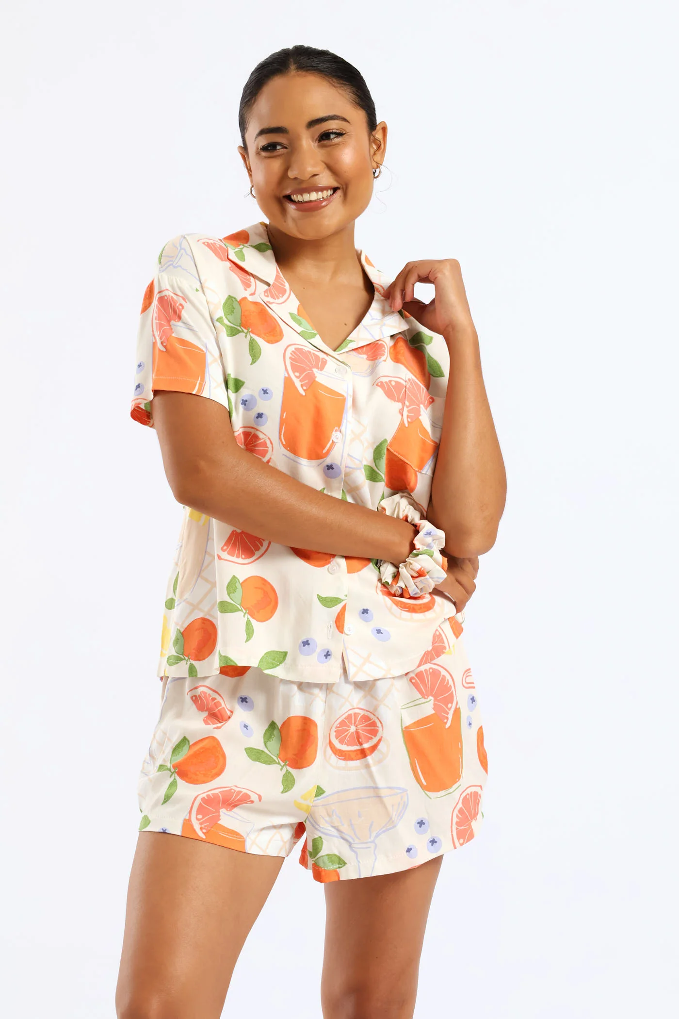 Button Through Woven Viscose Short Set - Multi - Image 5