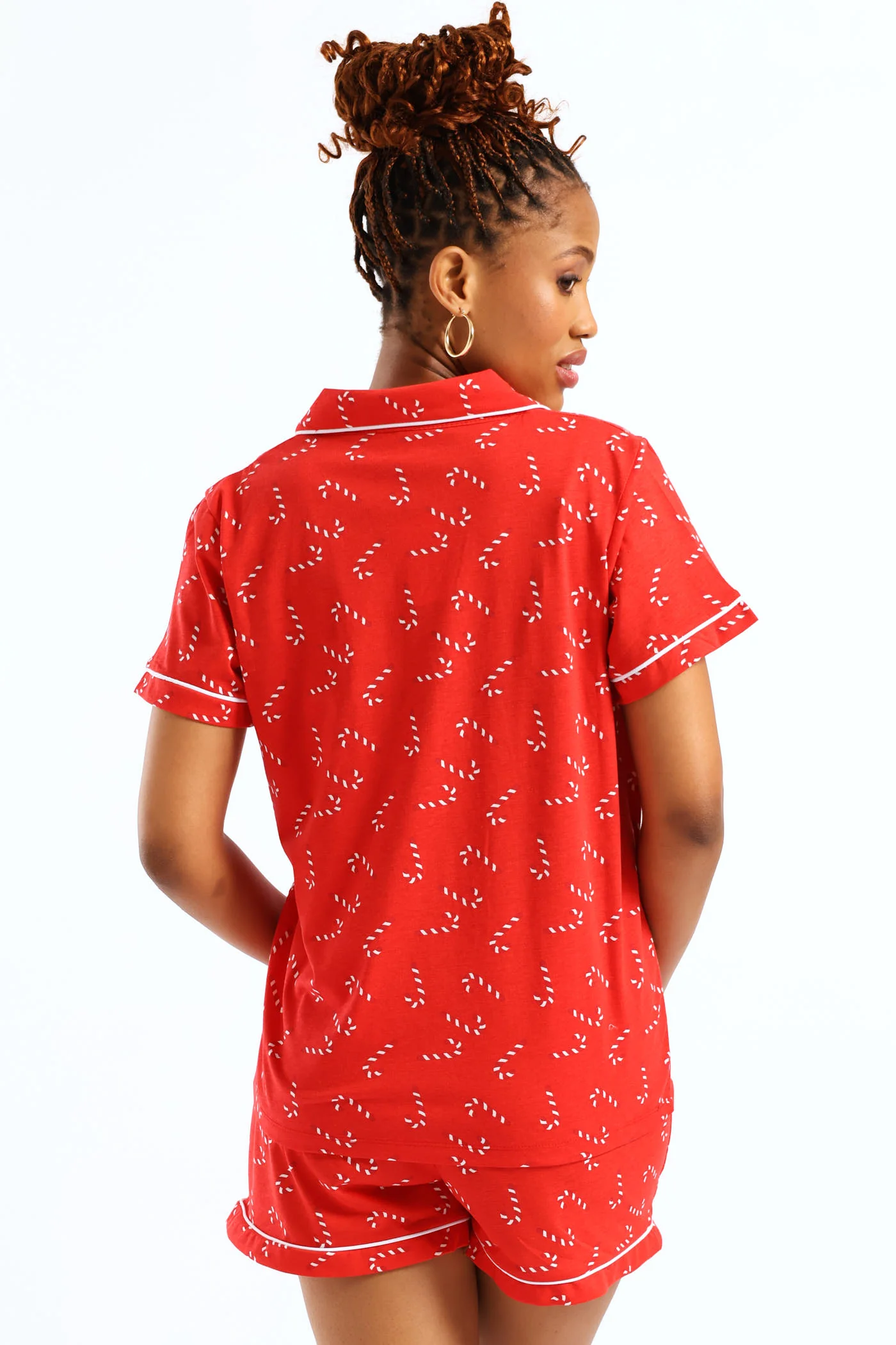 Button Through Xmas Knit Short Set - White/Red - Image 3