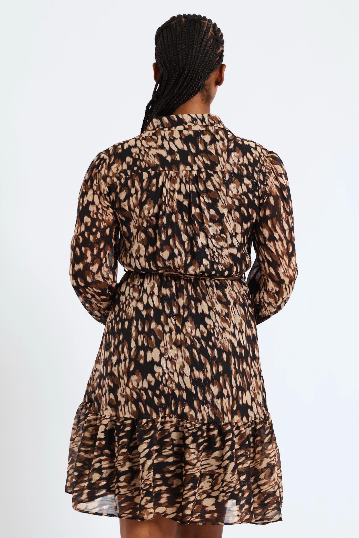 Button Through Tiered Monochrome Floral Tea Dress - Black - Image 4