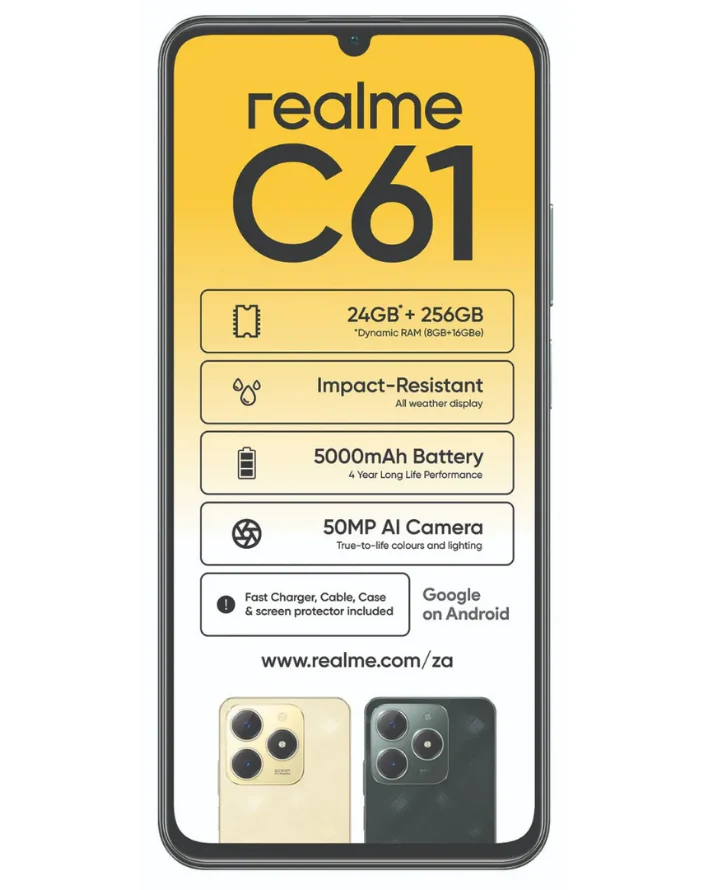 C61 8GB + 256GB 4G Dual Sim Cellphone - Gold - Box Bundle - Image 2