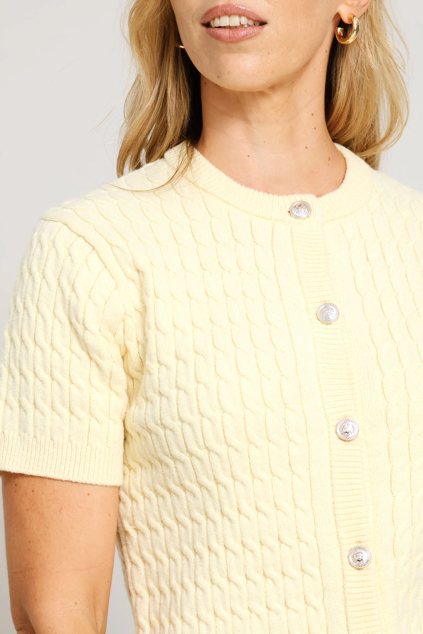 Cable Button Trough Cardi - Butter Yellow - Image 2