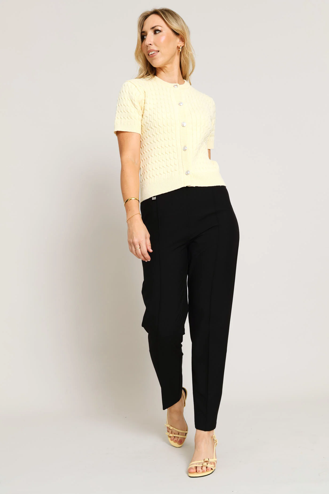 Cable Button Trough Cardi - Butter Yellow - Image 5
