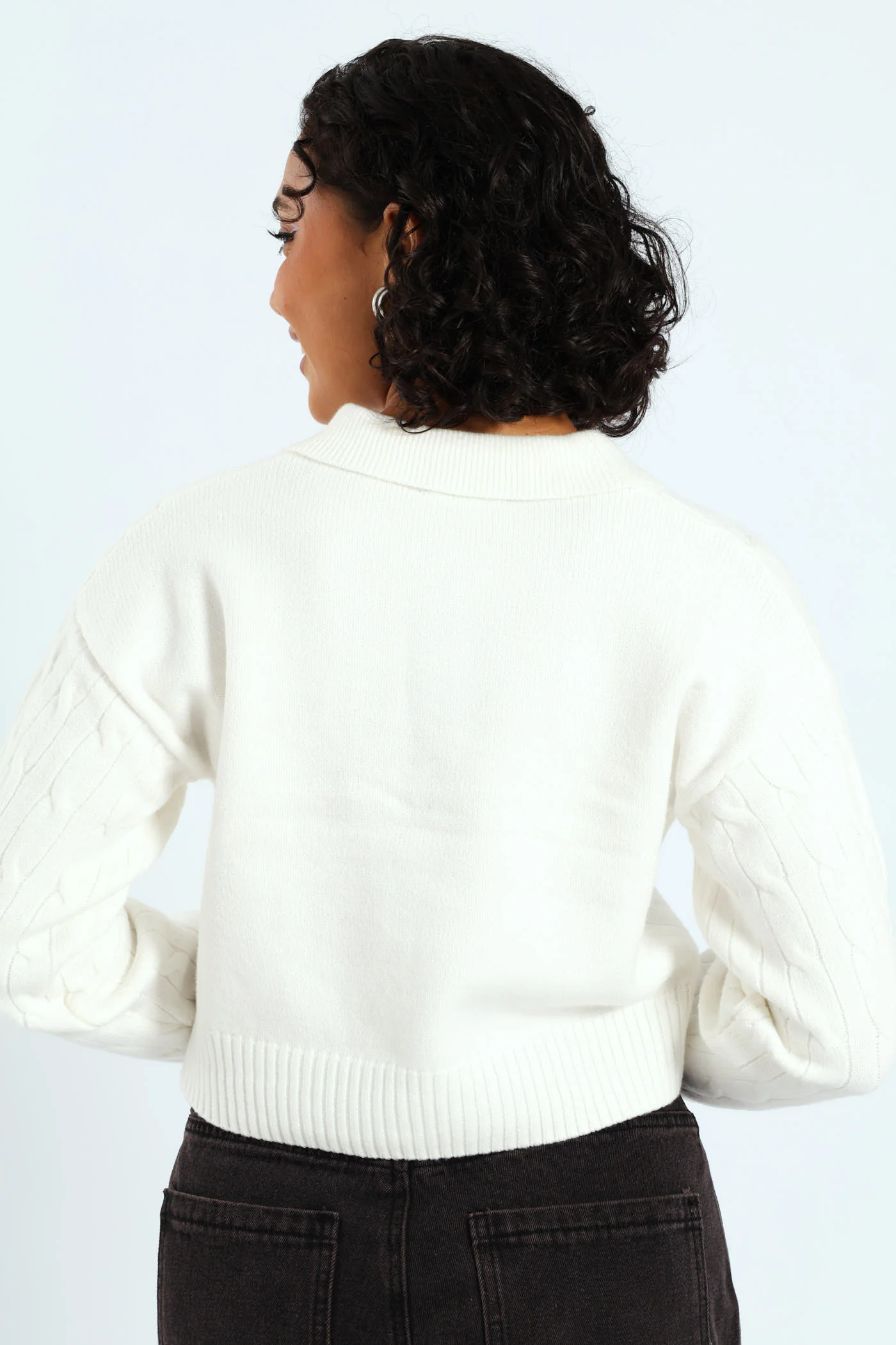Cable Collar Teddy Knitwear - Cream - Image 3