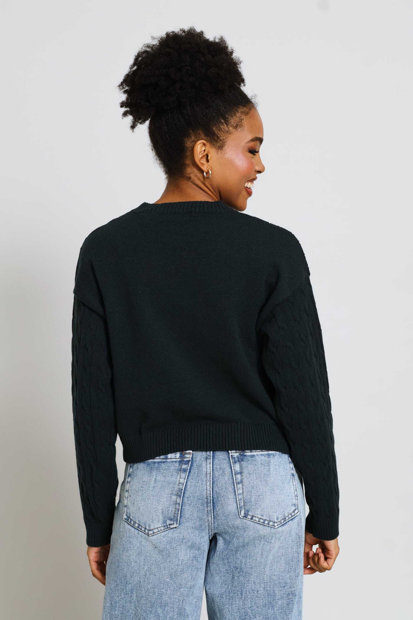 Cable Crew Teddy Embroidered Pullover - Bottle Green - Image 3