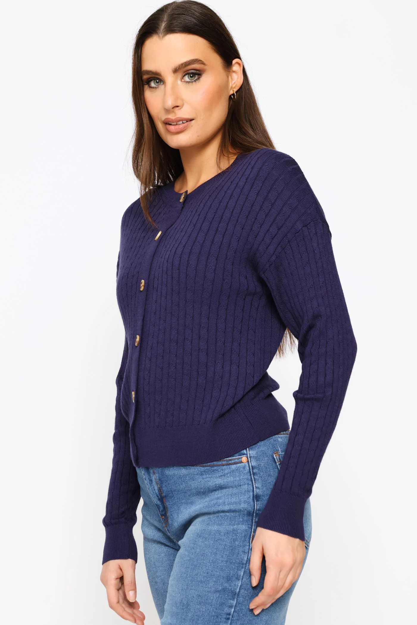 Cable Knit Cardigan - Navy - Image 3