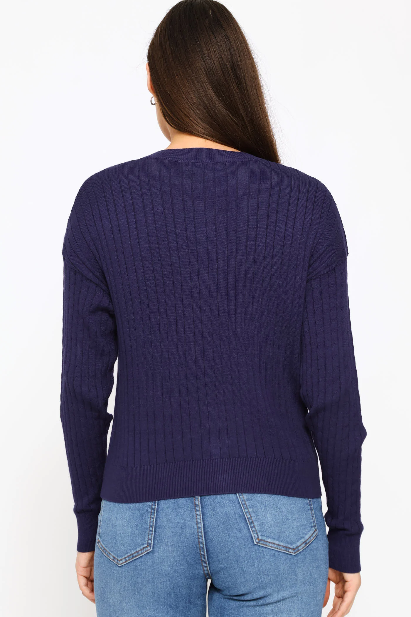 Cable Knit Cardigan - Navy - Image 4