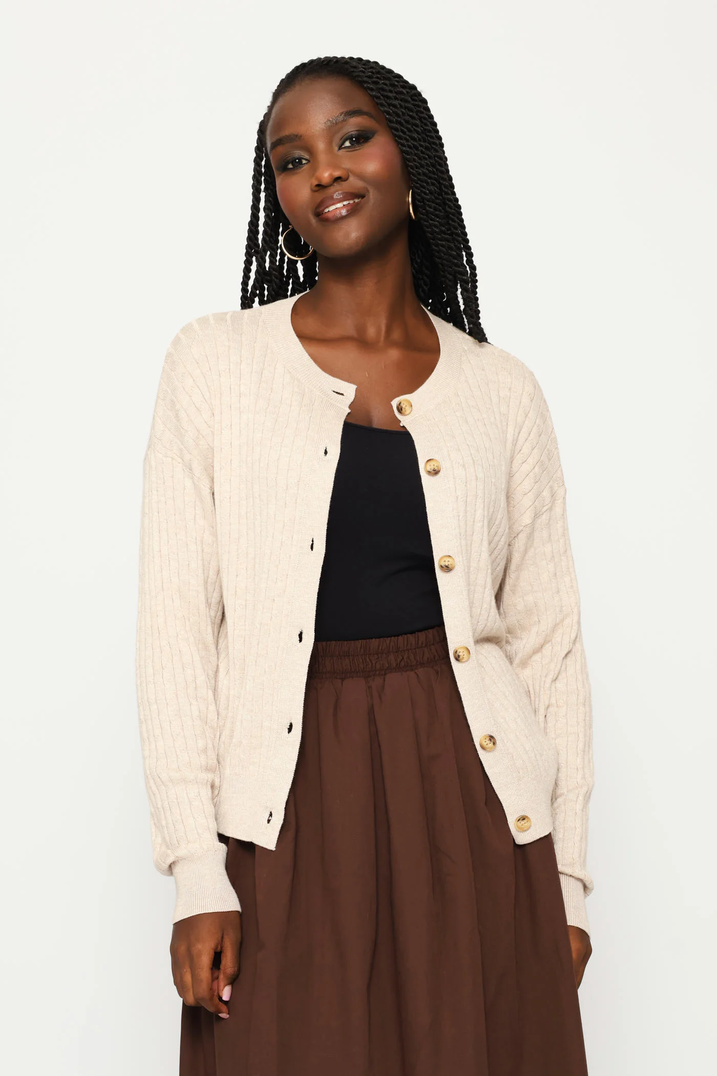 Cable Knit Cardigan - Oatmeal Melange - Image 2