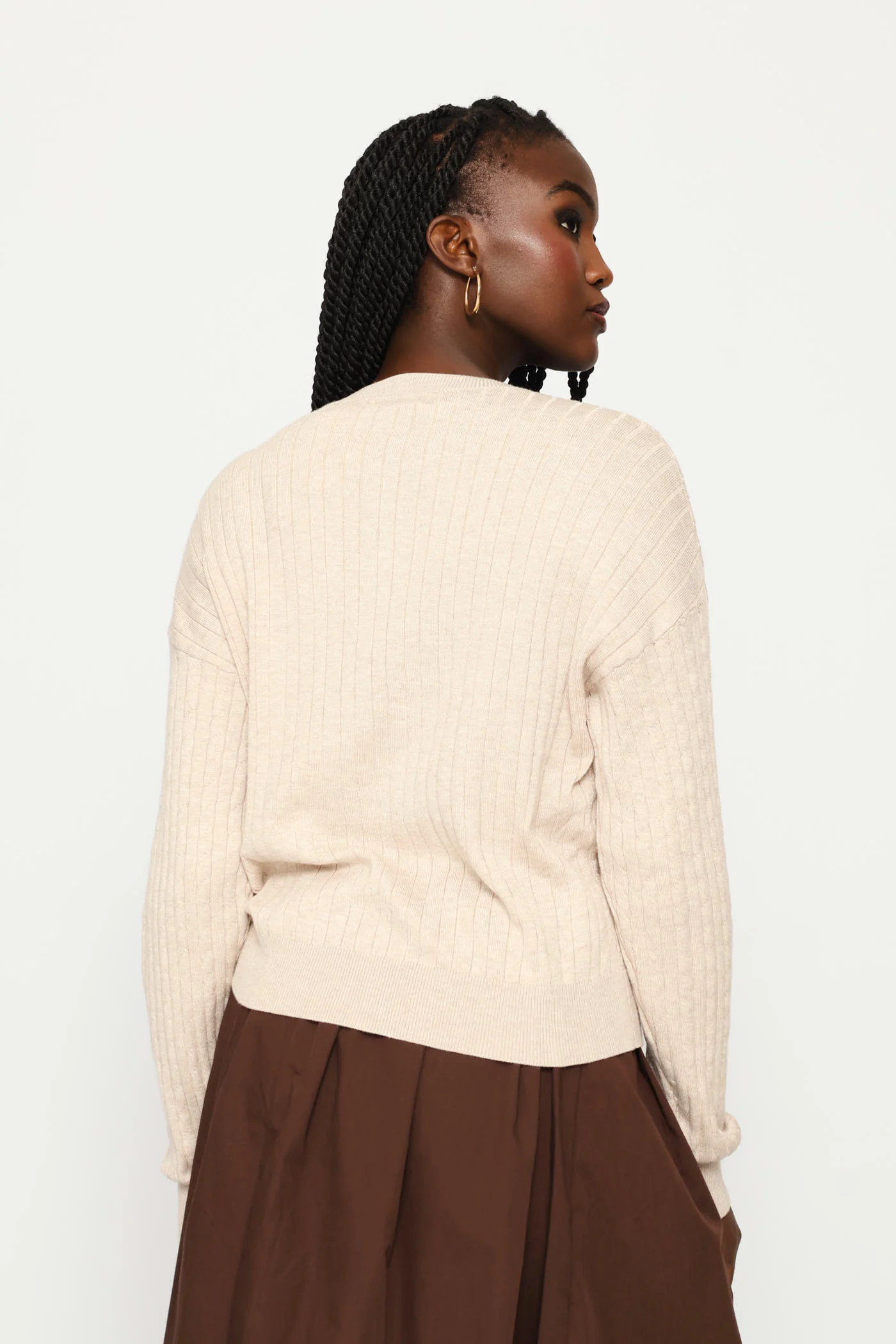 Cable Knit Cardigan - Oatmeal Melange - Image 4