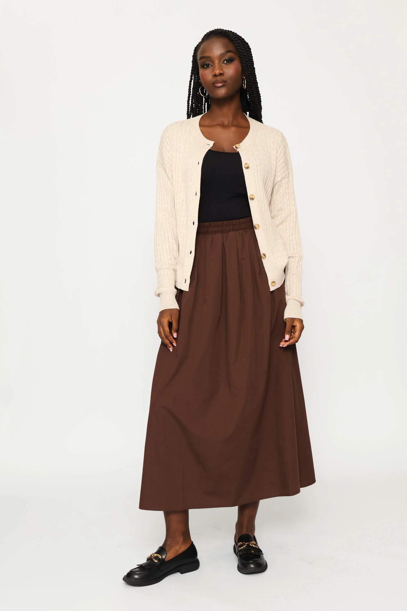 Cable Knit Cardigan - Oatmeal Melange - Image 5