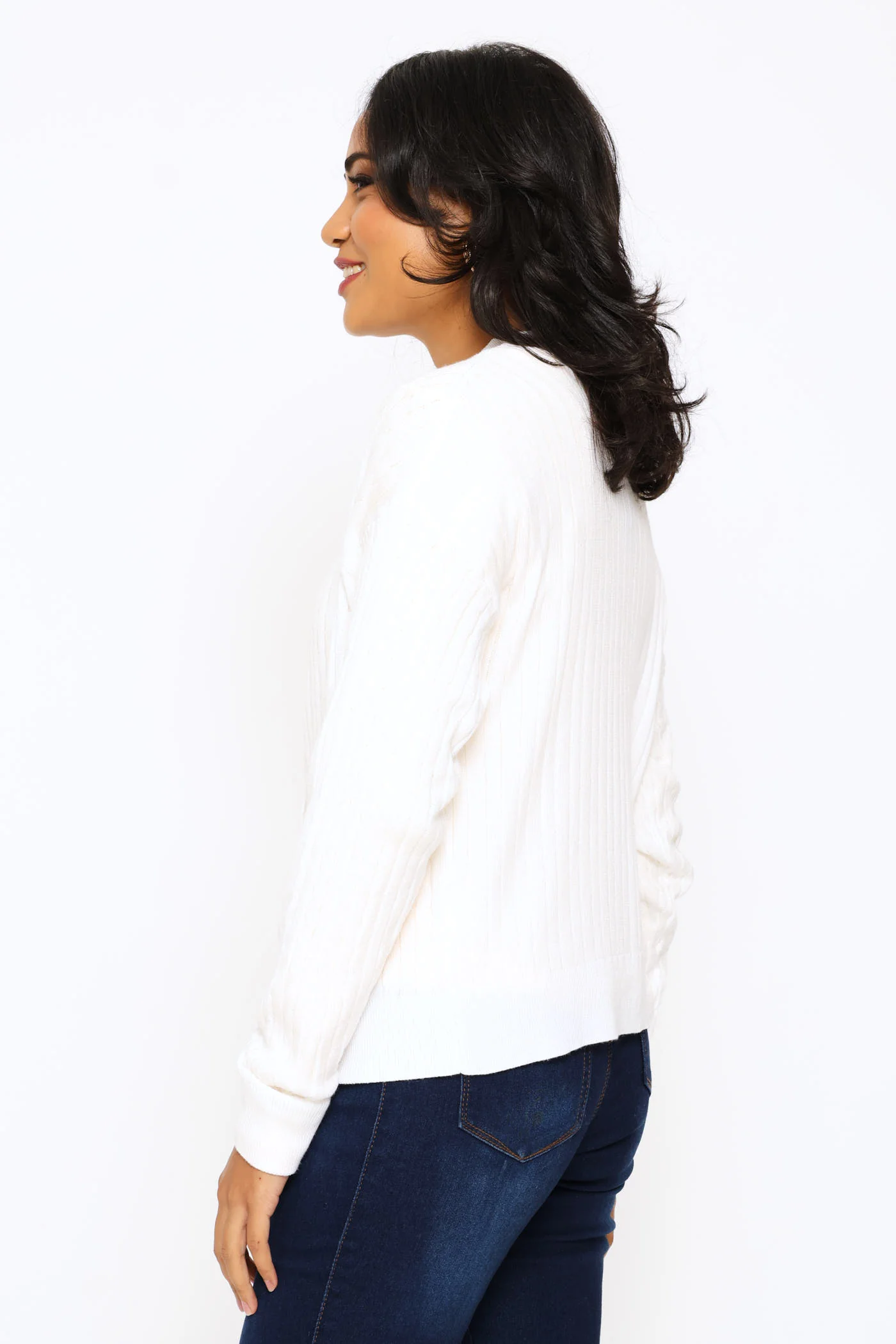 Cable Knit Cardigan - White - Image 3