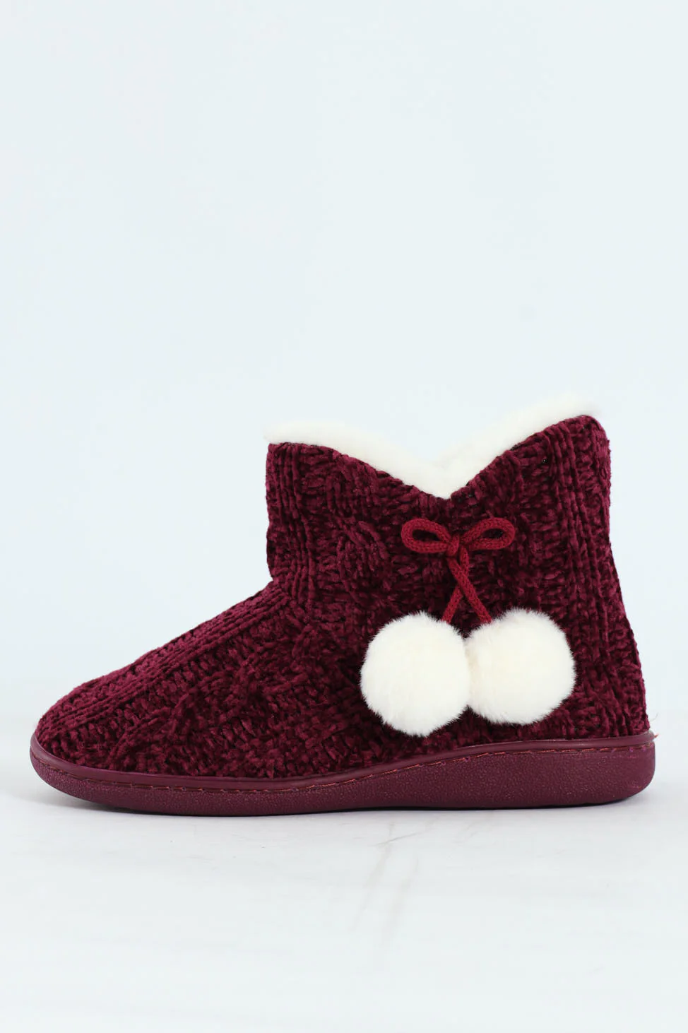 Cable Knit Slipper Bootie With Pompoms - Image 2
