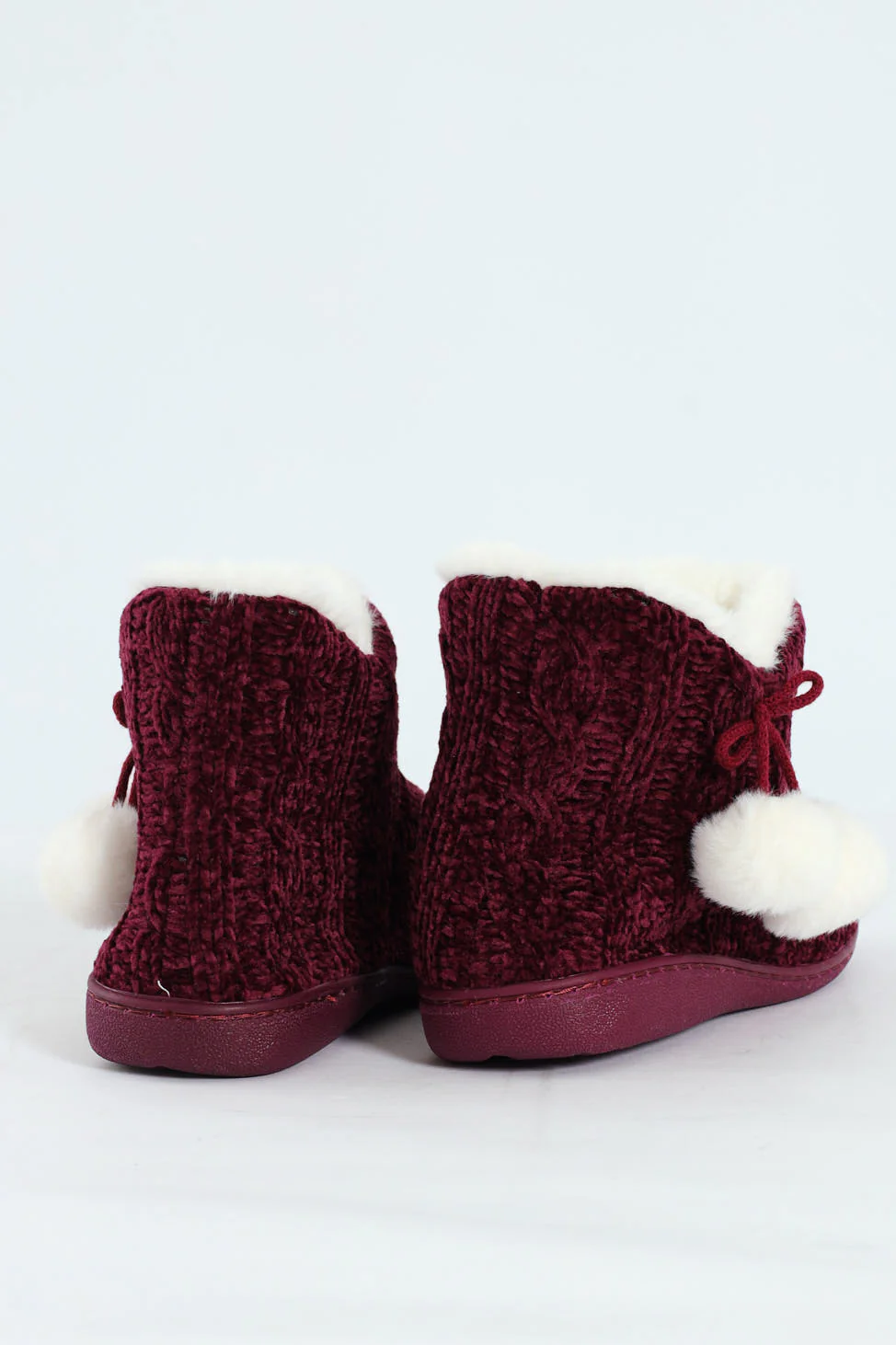 Cable Knit Slipper Bootie With Pompoms - Image 4