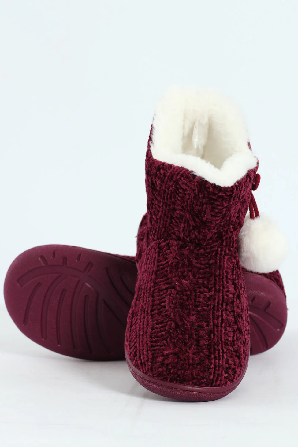 Cable Knit Slipper Bootie With Pompoms - Image 5