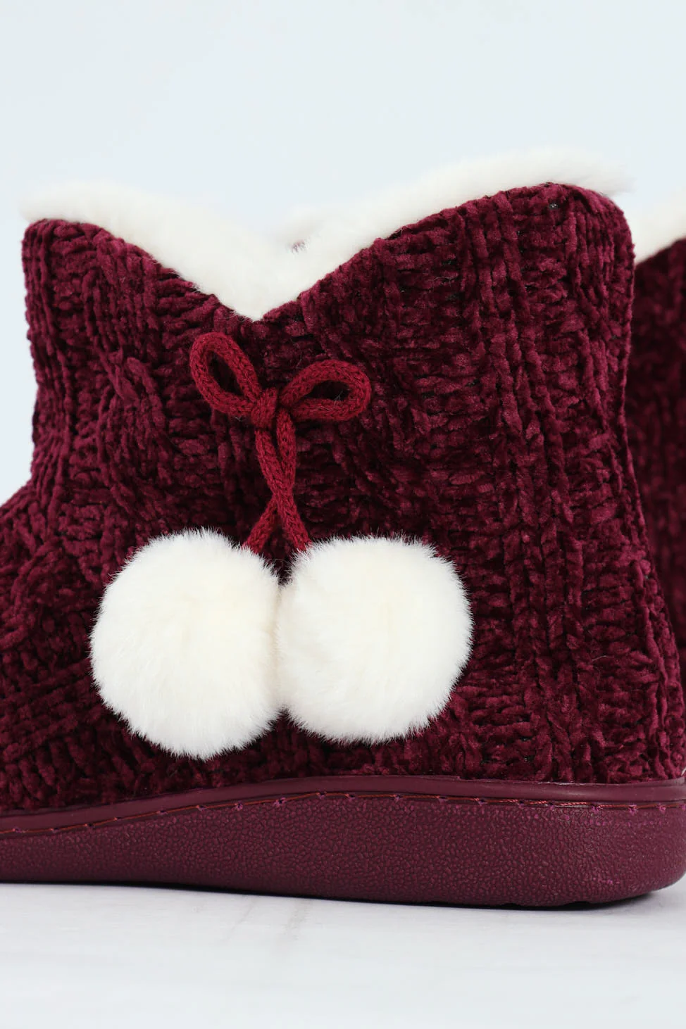 Cable Knit Slipper Bootie With Pompoms - Image 6