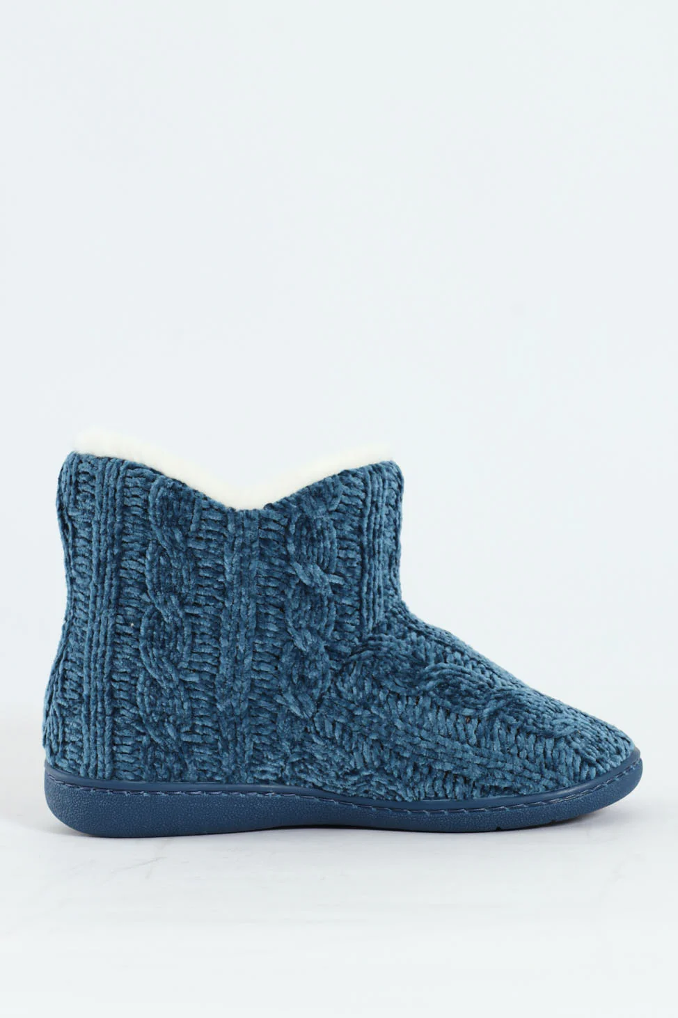 Cable Knit Slipper Bootie With Pompoms - Teal - Image 2