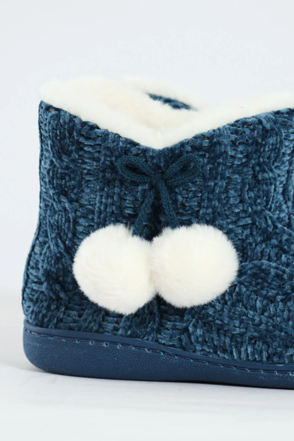 Cable Knit Slipper Bootie With Pompoms - Teal - Image 5