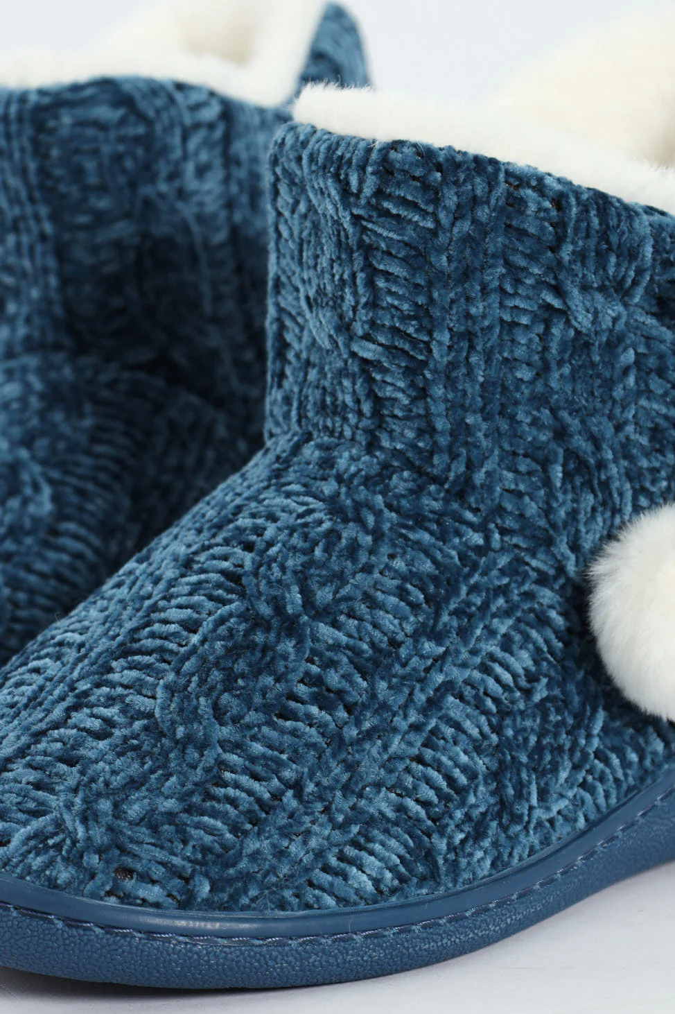 Cable Knit Slipper Bootie With Pompoms - Teal - Image 6